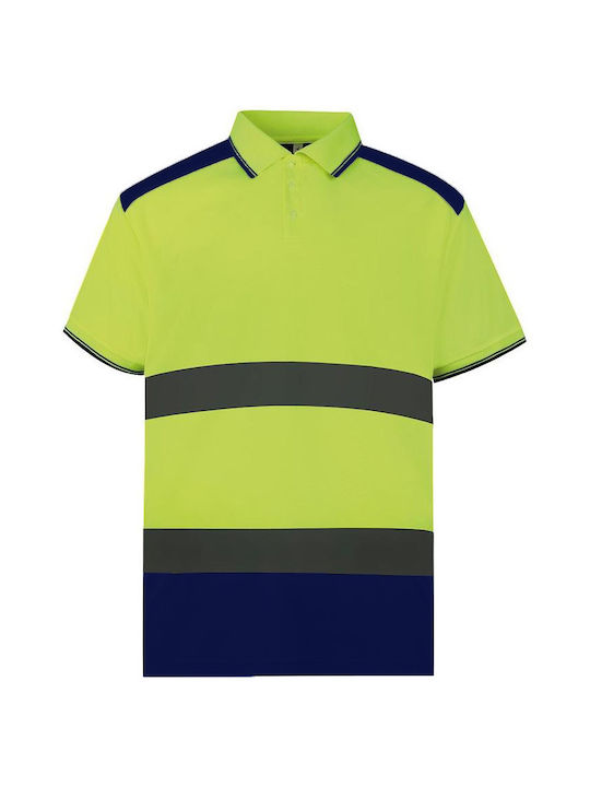 Yoko Ανδρική Κοντομάνικη Μπλούζα Εργασίας Polo Κίτρινη με Ανακλαστικές Ταινίες