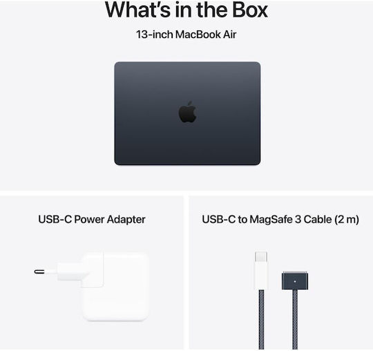 Apple MacBook Air 13.6" IPS Retina Display (M4-10-Core/16GB/256GB SSD/8-Core GPU) με Φορτιστή 30W Midnight (GR Keyboard)