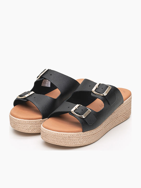 Women's Leather Platform Shoes Black