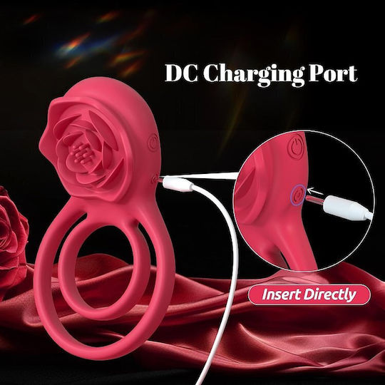 Smd Rose Ring 2-in-1 Vibrating Cockring Clitoral Stimulator Silicone Penis & Clitoris Vibrator Ring Pink