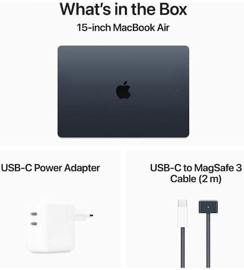 Apple MacBook Air 15.3" IPS Retina Display (M4-10-Core/16GB/512GB SSD/10-Core GPU) με Φορτιστή 35W (Dual Port) Midnight (GR Keyboard)