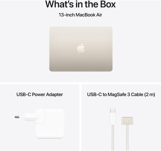 Apple MacBook Air 15.3" IPS Retina Display (M4-10-Core/24GB/512GB SSD/10-Core GPU) with 35W Charger (Dual Port) Starlight (Greek Keyboard)