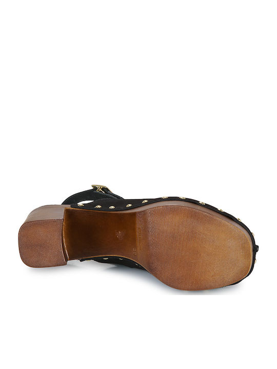 Mules with Chunky Heel in Black Color
