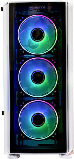 ProGaming Pro Gaming Bastion Midi Tower Computer Case with Side Window and ARGB Lighting White
