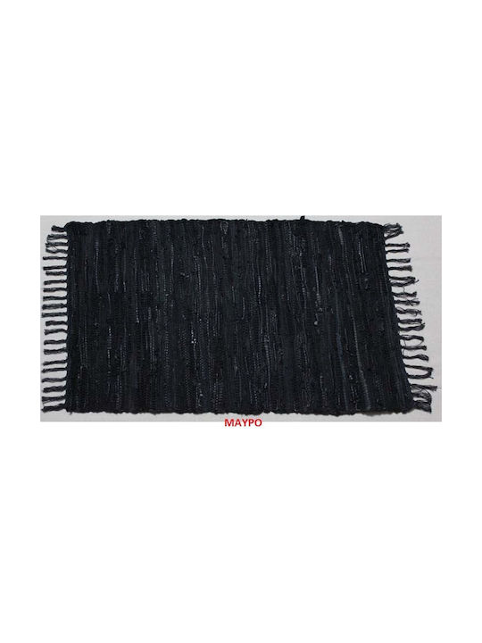 Chios Hellas Rug Rectangular Leather with Fringes Black