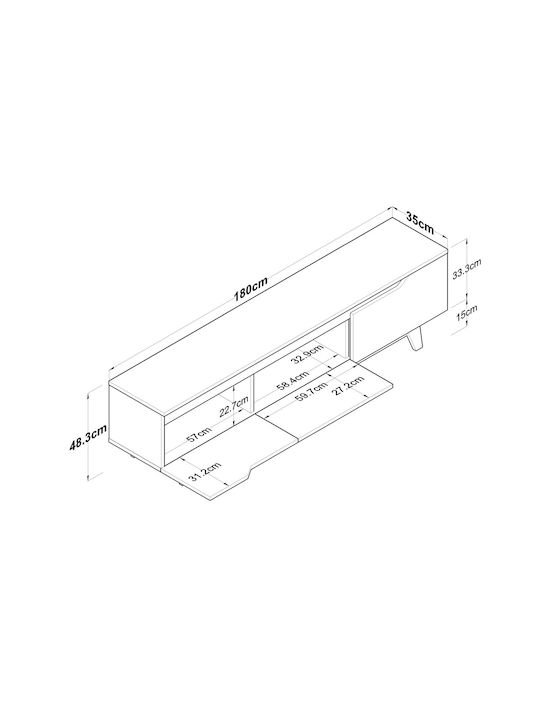 TV-Ständer A-g D Weiß Eiche M180xT35xH48.3cm