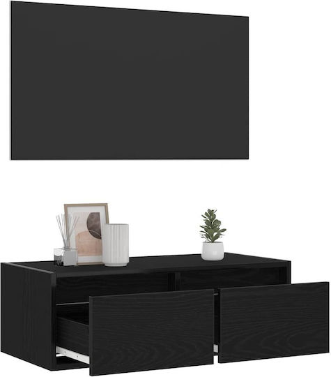 Stand TV Cu Iluminare LED Negru Stejar M75xA35,5xÎ25cm