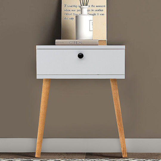 Κομοδίνο Pauline Ξύλινο Λευκό 45x35x61cm
