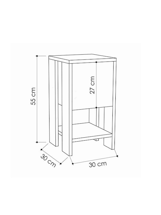 Ema Wooden Bedside Table Λευκό 30x30x55cm