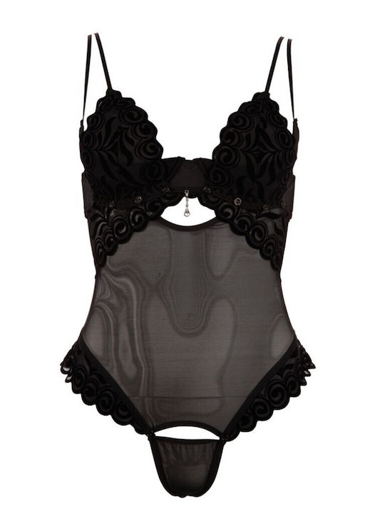 Cottelli Collection Sexy Bodysuit Mesh Body With Removable Cups & String Black