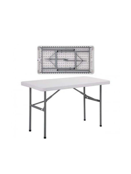 Blow Outdoor Dinner Foldable Table with Plastic Surface and Metal Frame White 122x60x74cm