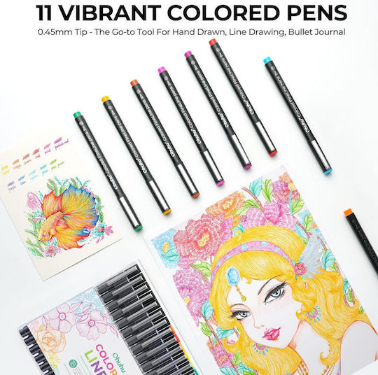 Ohuhu Hana Highway Fineliner Μαρκαδόροι Ζωγραφικής 0.2mm Λεπτοί, Neon Σετ 18 χρώματα