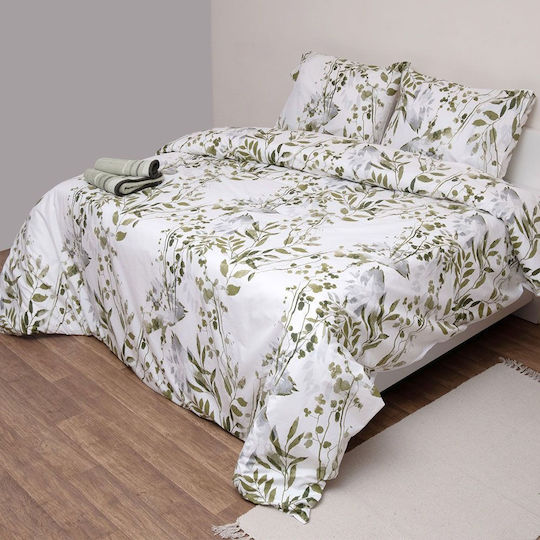 Viopros Bettdecken-Set Einzelbett 160x240cm Olive Weiß 2Stück
