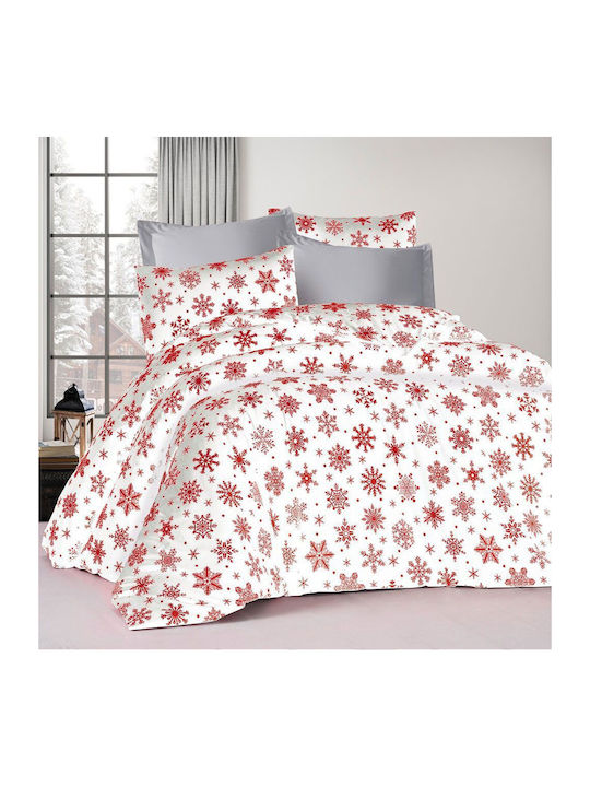 Dimcol Single Quilt 160x240cm Snowflake 462 White-Red 300 GSM