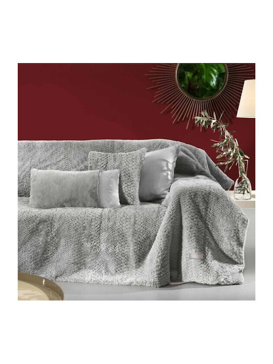 Guy Laroche Crusty Three-Seater Sofa Fur Throw 170x300cm Silver with Pillowcase