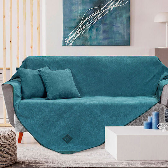 Beauty Home Ριχτάρι Τετραθέσιου Καναπέ Βελουτέ 180x350εκ. Πετρόλ 8406ΤΕΤ