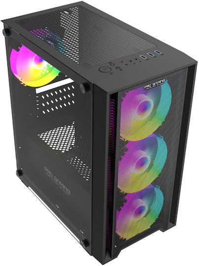 ProGaming ARROW Gaming Mini-Turm Computergehäuse mit Seitenfenster und RGB-Beleuchtung Schwarz