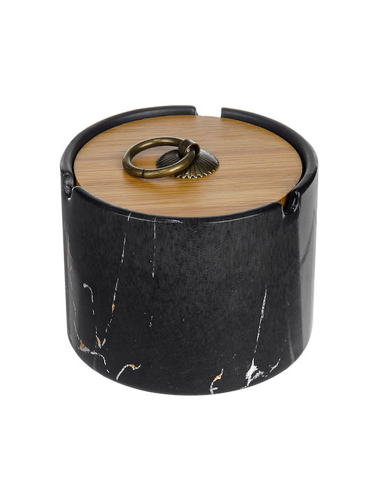 Ceramic Ashtray Marble Design Bamboo Lid Black 10x7cm Ceramic Ashtray Marble Design Bamboo Lid Black 10x7cm