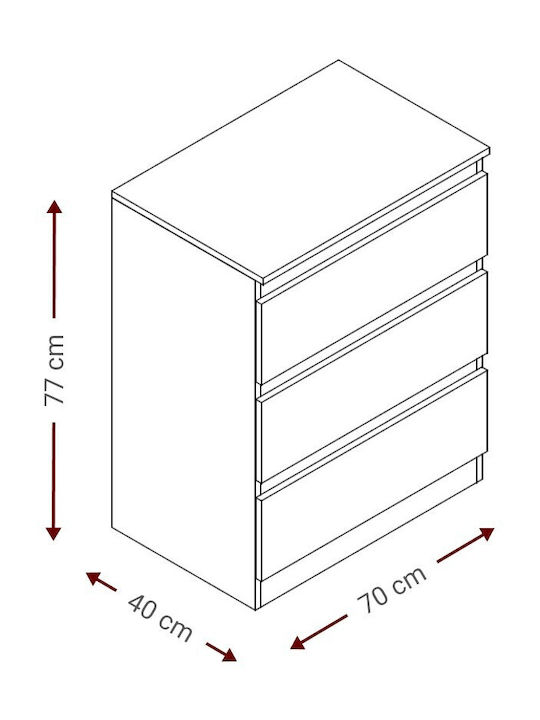 Juniper 3s Wooden Chest of Drawers with 3 Drawers Natural 70x40x77cm