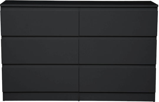 Συρταριέρα Κρεβατοκάμαρας Juniper 6s mit 6 Schubladen Schwarz 138x40x77cm