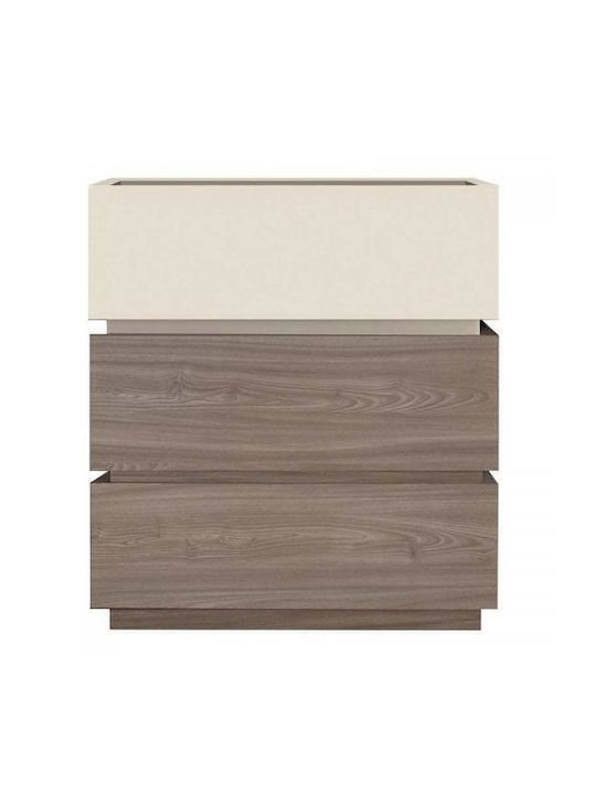 Vanity Wooden Chest of Drawers with 3 Drawers Sonoma Oak & Cream 60x40x66cm