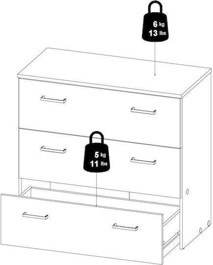 Space Wooden Chest of Drawers with 3 Drawers White 74.1x35.95x69.9cm