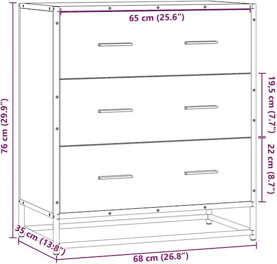 Συρταριέρα Κρεβατοκάμαρας mit 3 Schubladen 68x35x76cm