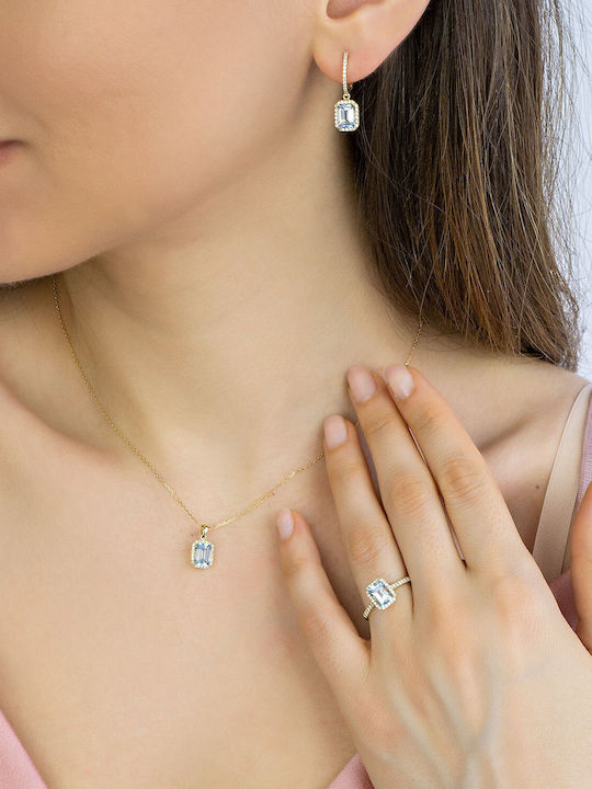 Kiriakos Gofas Σετ με Κολιέ & Σκουλαρίκια από Χρυσό 18K με Πέτρες
