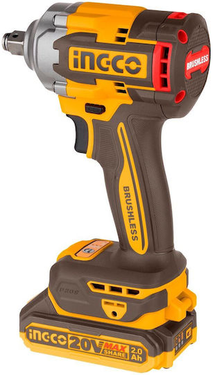 Ingco CIWLI2040 Brushless Impact Wrench Battery 20V 2x2Ah with Socket 1/2"