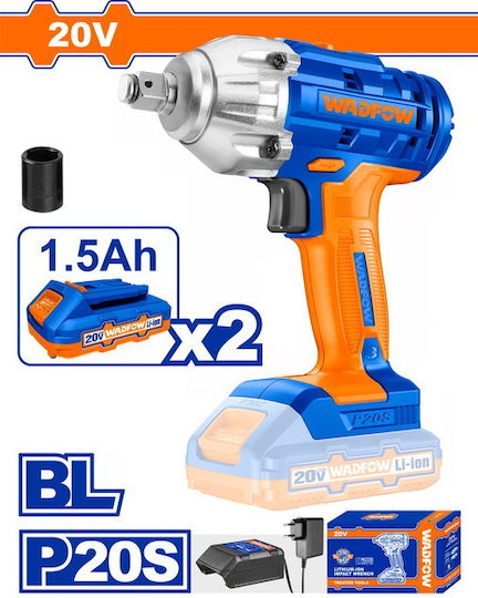 Wadfow WCD1512 Brushless Μπουλονόκλειδο Μπαταρίας 20V 2x1.5Ah με Υποδοχή 1/2"