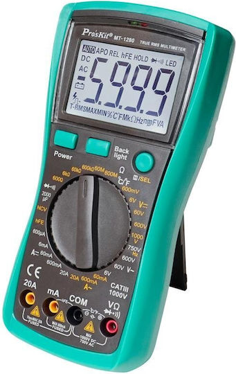 Proskit Ψηφιακό Πολύμετρο με Καπασιτόμετρο True RMS με Buzzer με Μέτρηση AC / DC / Αντίστασης / Χωρητικότητας / Θερμοκρασίας Mt-1280