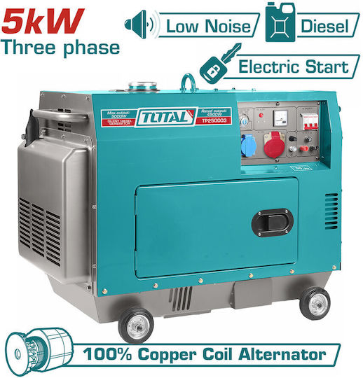 Total Trifazică Generatoare silențioase Generator Petrol cu Autostart, Roți și Putere Maximă 5kVA