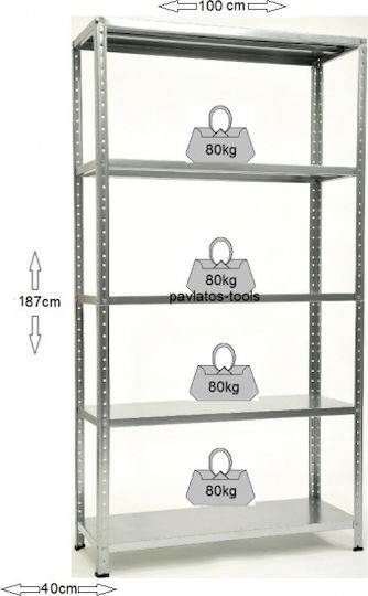 Bulle Dexion Galvanized Shelving 100x40x187cm with 5 Shelves Total Load Capacity 400kg