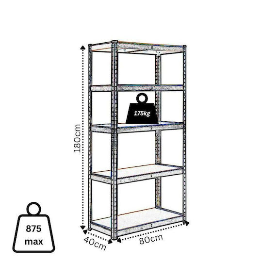 Vesta Ραφιέρα Dexion Γαλβανιζέ 80x40x180εκ. με 5 Ράφια Συνολικής Αντοχής 875kg