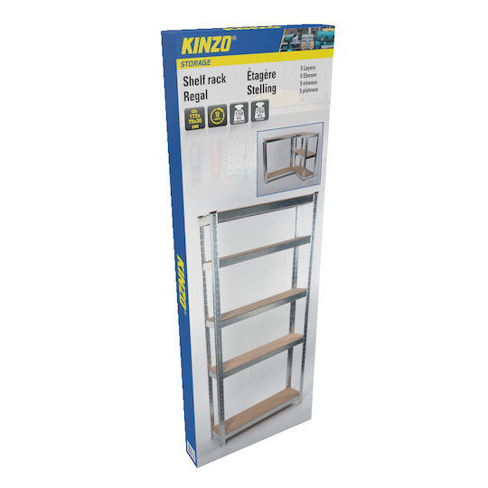 Kinzo Industrial Type Galvanized Rack with 5 Shelves 172x75x30 cm Shelf Dexion 75x75x75cm 17869