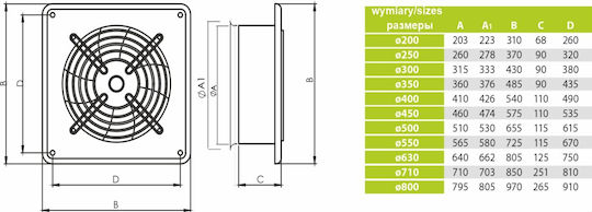 AirRoxy Axial Ventilator industrial Arok Diametru 400mm