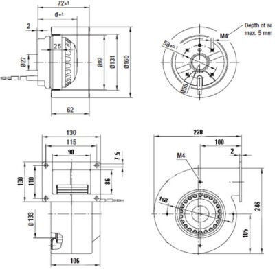 Mmotors Centrifugal - Centrifugal Ventilator industrial BR09E-4M-160 Diametru 160mm