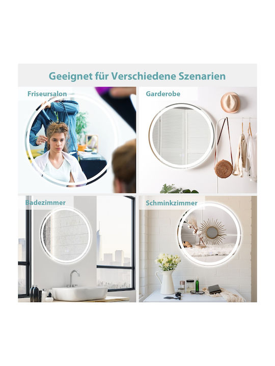 Costway Runder Badezimmerspiegel LED Berührung aus Metall 60x60cm Weiß