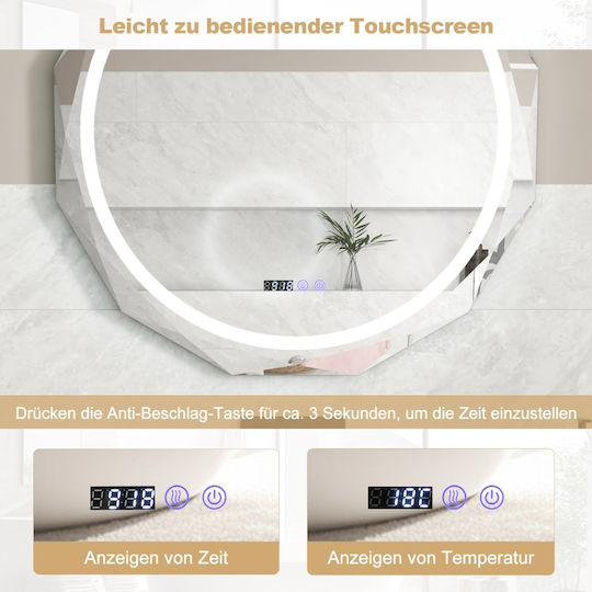Costway Καθρέπτης Μπάνιου Led Αφής από Μέταλλο 76x76cm Λευκός