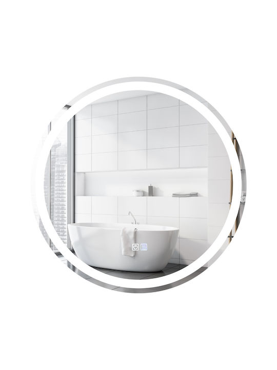 Costway Runder Badezimmerspiegel LED Berührung aus Metall 60x60cm Weiß
