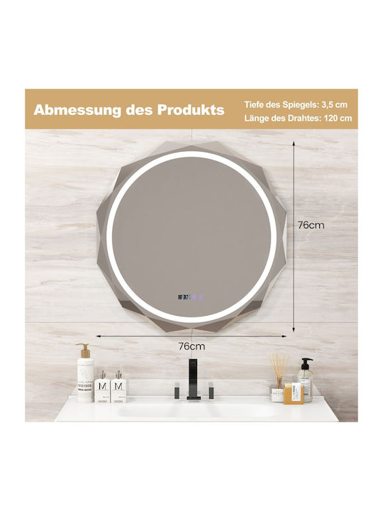 Costway Банско Огледало LED Touch 76x76см Бял