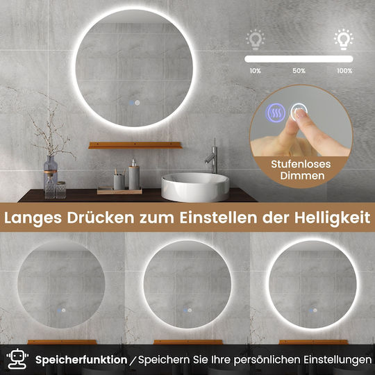 Costway Round Bathroom Mirror Led made of Metal with Shelf 51x51cm White