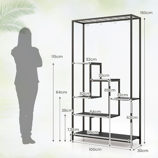 Costway Hanging Pot Stand Metal Black 100cmx30cmx180cmcm.