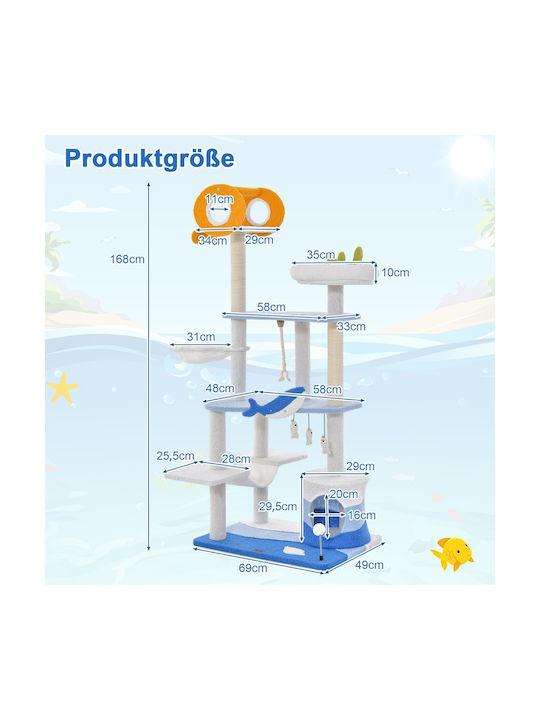 Costway Scratching Post Cat Trees Blue 31x31x168cm