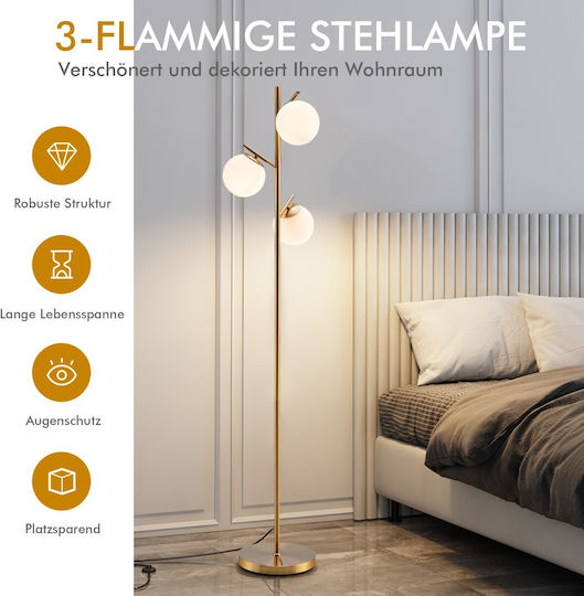 Costway Floor Lamp H169xW28cm. with Socket for Bulb E27 Gold