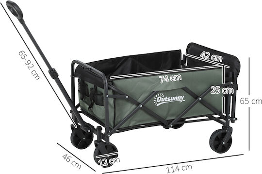 Foldable Garden Cart Metallic Four-wheel 72lt 114x46x65cm.