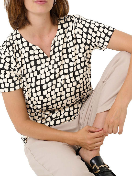 Damen Bluse mit V-Ausschnitt Beige