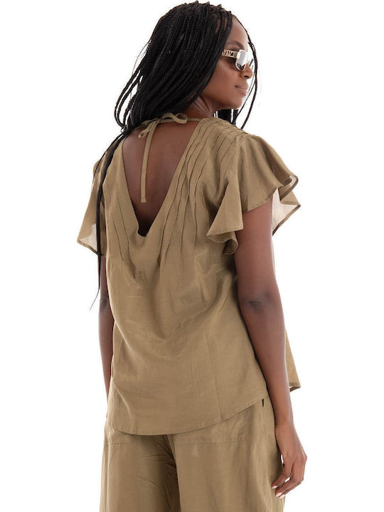 Γυναικεία Μπλούζα Βαμβακερή Black, Khaki