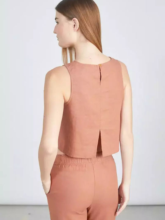 Damen Sommer Bluse Leinen Rust