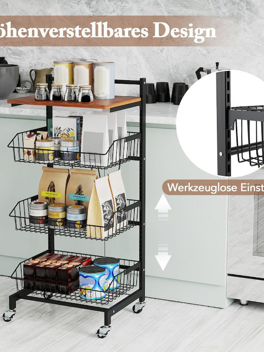 Costway Kitchen Trolley Wooden Black
